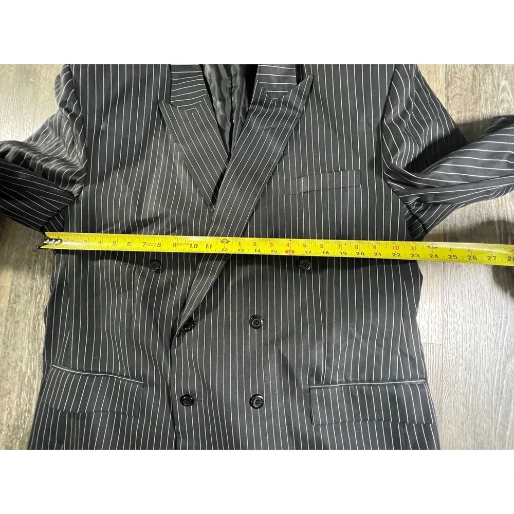 Dormeuil Blazer Men 46L Black Pinstripe Double Breasted Peak Lapel Suit Jacket